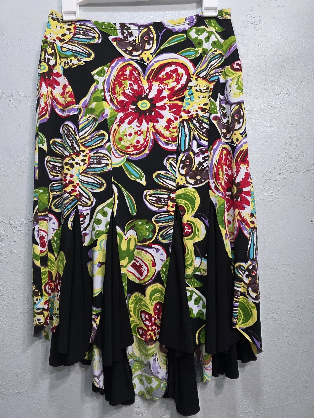 Bisou Bisou Women's Multi-Colored FloralHi-Low Skirt with Pleated Hem